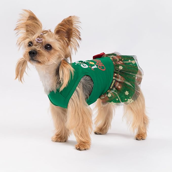 Fitwarm Just a Girl Who Loves Christmas Dog Tulle Dress, Funny Christmas Clothes for Small Dogs Girl, Holiday Pet Outfit, Red, White, Green, Yellow, XXS