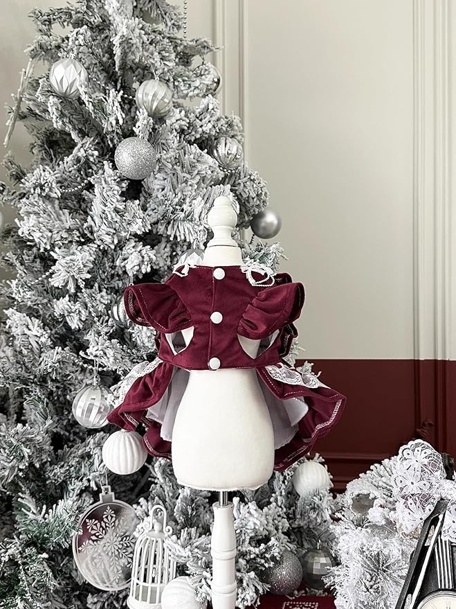 Elegant Sweet Fashion Puppy Dog Blingbling Princess Skirt Pet Dog Lace Cake Camisole Tutu Dress A-WineRed Large