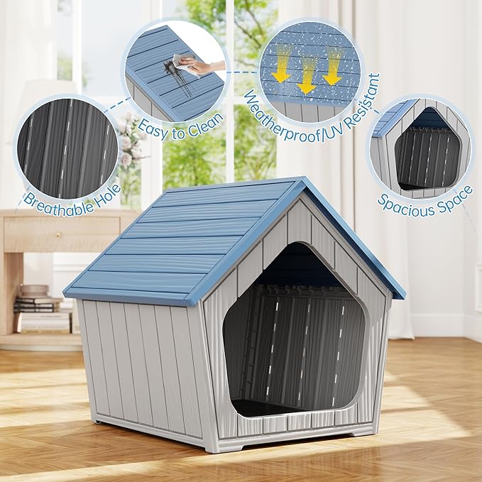 Fancyango Outdoor & Indoor Dog House for Weatherproof and Stylish Furniture, Dog House Outdoor, Multi - Use for Small and Medium Dogs (Blue, 23.43" L×22.44" W×22.24" H)