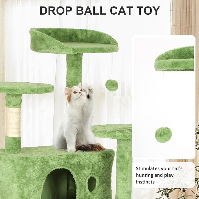 70" Multi-Level Cat Tree Tower with Scratching Posts, Toys & Condo - Space-Saving Design for Indoor Kittens, Compact Floor Footprint & Vertical Space for Multi-Cat Homes-Green