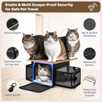 Top and 2 Sides Expandable Pet Carrier 17x11x9.5,TSA Airline Approved Small Dog Carriers for Small Dogs,Soft-Sided Cat Carrier with Self-Locking Zippers for Kitten,Rabbit,Puppy,Guinea Pig Black White