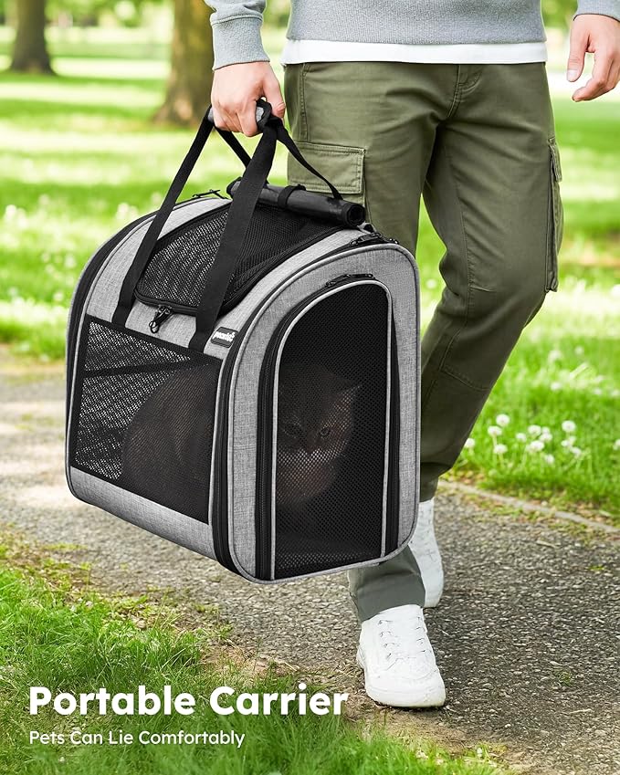 Pecute Cat Backpack with Widened Interior Space, Upgraded Dog Backpack Carrier with Various Ways to Carry, Pet Backpack with Breathable Mesh, Pet Travel Carrier with Soft Padded, Reinforced Support