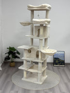 68 Inch Multi-Level Large Cat Tree - Sisal Scratching Posts & Removable Cushions, Cozy Hammock and Comfortable Hideaway, Tall Cat Tower for Indoor Cats (Beige + MDF)