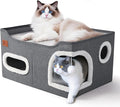 Petizer Cat House for Indoor Cats - Foldable Large Cat Bed Cave with Fluffy Ball and Scratch Pad, Cat Hideaway for Cats, Dark Grey, 23.8 x16.34 x12.8inch (Can Add Pet Heating Pad)