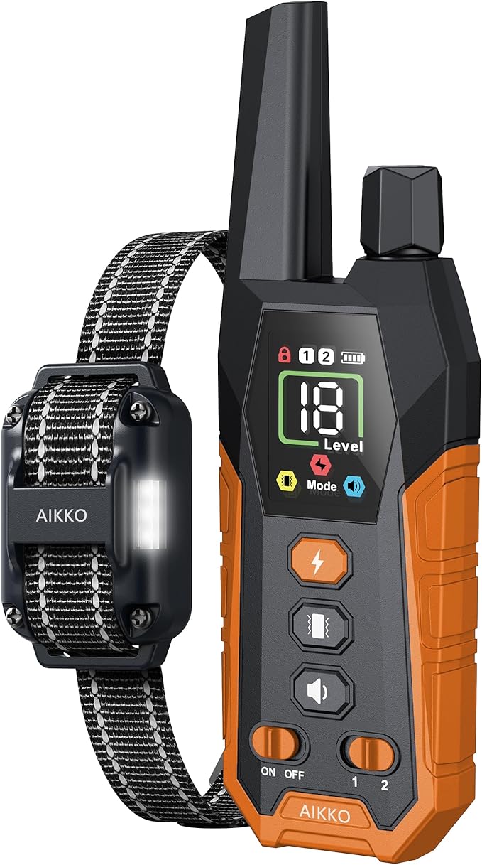 Aikko Dog Shock Collar with Remote - 3300FT Training Collar for Small Medium Large Dogs, IPX7 Waterproof Rechargeable eCollar with 3 Training Modes for No-Pull Stubborn Dogs (Orange)