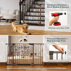 Cumbor 36.6-64" Extra Wide Baby Gate for Stairs, Dog Gates for Doorways, Auto-Close Pet Gate Indoor, Pressure Mounted Walk Through Safety Child Gate for Kids Toddler, Tall Pet Puppy Fence Gate, Brown