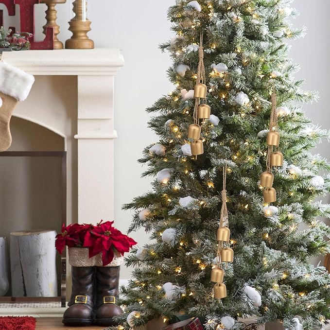 Gold Christmas Bells for Decorations: Vintage Bells Metal Decorative Bells with Jute Hanging Rope - Rustic Bells Small Cow Bell for Christmas Wreath Garland Tree Party Door Wedding Staircase