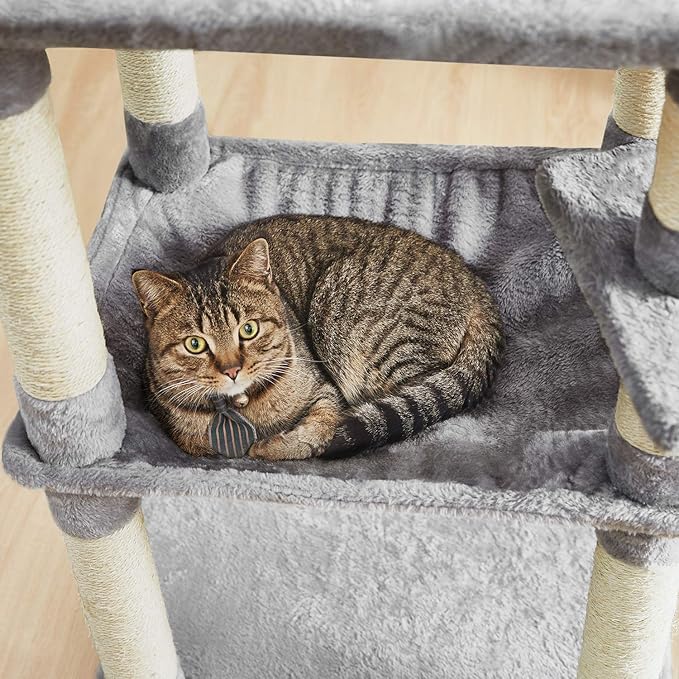 Catinsider 70.9 Inches Multi Level Cat Tree with Two Hammocks, Condo, Top Perch for Cats Light Gray