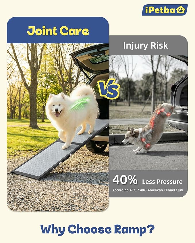 XLarge Dog Ramp for Car, SUV & Truck – Joint & Spine Relief, Anti-Slip Surface, Heavy-Duty, Stable, Up to 200 lbs