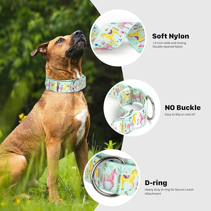 Thick & Wide Martingale Collar for Large Dogs - 1.5 Inch No Pull Escape Proof Dog Collar, Adjustable Comfort Training Collar(Medium)