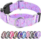 Hikiko Martingale Collar for Dogs Purple Butterfly Nylon Dog Collars with Buckle for Cute Girl Small Medium Large Dogs（Purple Butterfly,Large）