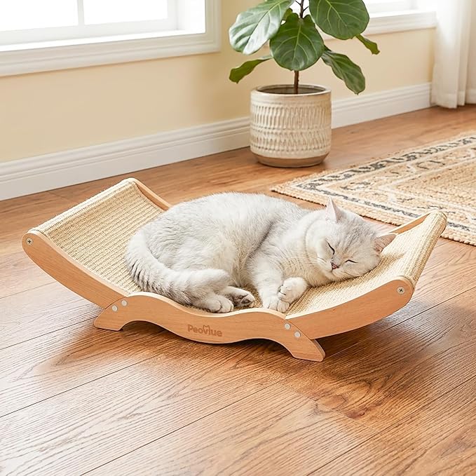 Extra-Large Cat Scratcher Bed with Natural Sisal Scratching Pad, Wooden Cat Bed Lounge Hammock for Indoor Cats, Durable Cat Scratching Post Furniture for Large Cats
