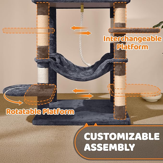 Topeakmart 59 inches Cat Tree Cat Tower Stand House Condo with Big Hammock Scratching Post Kitty Pet Play House