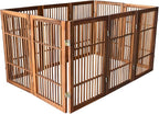 Urnporium Pet Dog Gate Freestanding, Strong Durable Folding Wooden Fence, Portable Acacia Hardwood Safety Barrier for Indoor & Outdoor Use (Brown Pet Gate, 10 Panel 30" Tall)