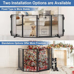 Full Metal Freestanding Dog Gate with Cat Door for Outdoor&Indoor,32" Tall Foldable Dog Fence,80" Extra Wide Freestanding Pet Gate for Large Openings,Stairs,Deck,Yard,Doorways(4 Panels,Black)