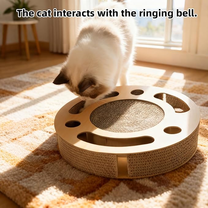YUNIQUE Scratching Pad Ball Track Cat Toy for Indoor Cats,Round Busy Box Scratcher with Bell Ball