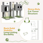 Globlazer 82" Extra Large Cat Tree for Big Cats, Heavy Duty Cat Tree for Multi-Cat Household, Maine Coon Cat Tree with 3 Condos, 2 Hammocks, 3 Perches & Scratching Board, S82D, Light Grey
