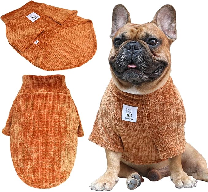 iChoue Pet Dog Winter Warm Sweater Clothes Turtleneck for English Bulldog Bully Pitbull Corduroy Cold Weather Pullover Coat Shirt - Coffee/XXLarge