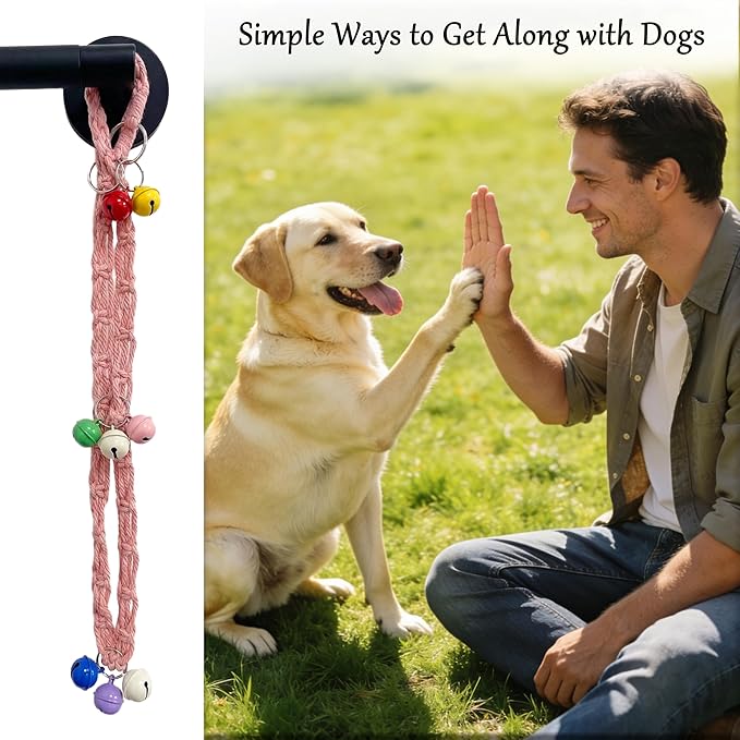 Dog Door Bell for Potty Training, Adjustable Dog Bells to Go Outside with Removable Bells Ring, Handmade Twisted Rope Puppy Training Bell (Pink)