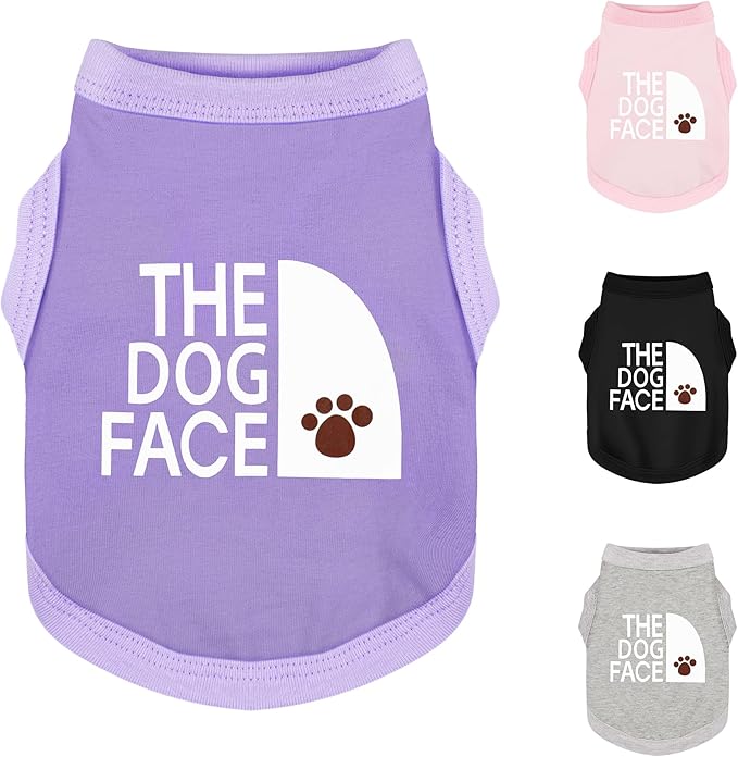 Personality Canine Attire: Soft, Lightweight Cotton Dog Clothes with 'The Dog Face' Print. Small and Medium Breeds, Perfect for Everyday Wear, Comfortable and Breathable Dog Shirt Purple XS