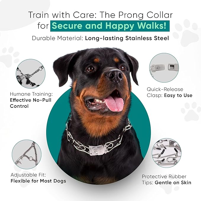 Prong Collar for Dogs - Easy Buckle Prong Collar - 3mm Stainless Steel No Pull Chain Collars - Quick Release Dog Collar - (14 to 20” Neck) Adjustable Dog Training Collars for Large to Medium Size Dogs