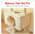 Cat Tree, Floor to Ceiling Cat Tower Adjustable Height [92.9-102.4 in=235-258cm], 7 Tiers Cat Climbing Play House with Scratching Post, Cozy Condo & Hammocks for Indoor Cats, Beige
