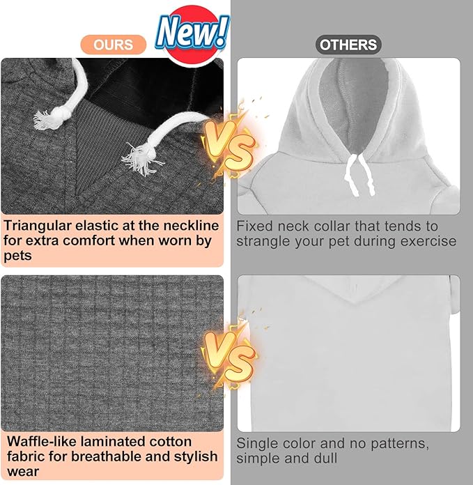 BEAUTYZOO Medium Dog Hoodie Sweater with Pockets, Dog Clothes for Small Medium Dogs Boy Girl, Waffle-Like Laminated Cotton Pet Coats with Hat and Leash Hole, Dark Grey XL