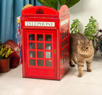 The British Red Telephone Booth Cat House Features a Flag Teaser Wand for Cats