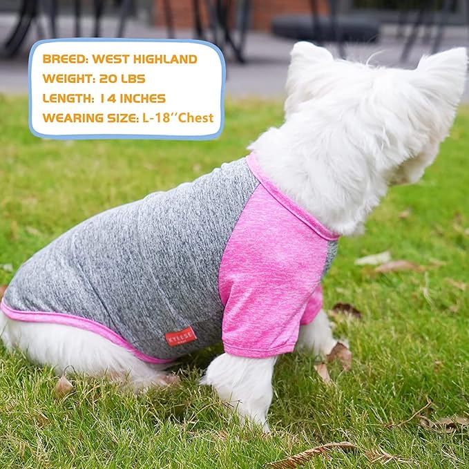 KYEESE 2Pack Dog Shirt with Sleeves, Lightweight Sun Protection Dog T Shirts for Small Dogs Girl, Breathable Pet Tank Top Reflective Dogs Clothes for Summer Outdoor Walking, Rose+Grey, L