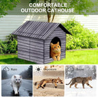 Outdoor Cat House Cat House for Outdoor and Indoor Use - Waterproof Shelter for Cats, Dogs, and Feral Animals (Grey Wood Color, Medium)