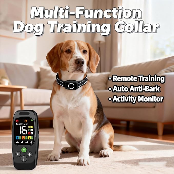 3-in-1 Dog Training Collar,Anti-Bark & Activity Monitor,3300ft Remote Range, LED Light, 3 Training Modes Beep Vibration Shock, Rechargeable Waterproof Dog Shock Collar for Small Medium Large Dogs