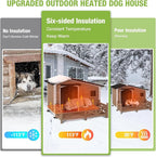 Heated Dog House Outdoor Insulated Weatherproof Dog Kennel with Anti-bite Iron Frame, Heating Pad and Insulated Liner, Dog Shelter with Porch and Sliding Window for Small to Large Breeds (Light Brown)