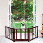 Giantex Freestanding Pet Gate with Door, 24inch 3 Panels Wooden Dog Gate with Walk Through Door, Foldable Pet Safety Puppy Fence Adjustable Pen for House Doorway Stairs