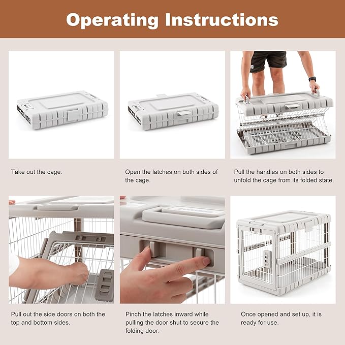 Collapsible Dog Crate for Large Dogs - 36" L Heavy Duty Dog Kennel No Tools Required with 4 Sides Steel Foldable Cage for Dogs Indoor Furniture, Portable Carrier with 2 Smooth Wheels, Beige