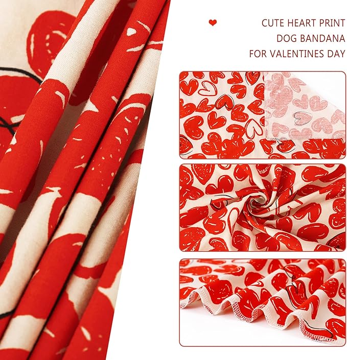 E-Clover Valentine Dog Bandana & Matching Scrunchie-Heart Cute Dog Bandanas Red Pet Scarf Bib for Small Dogs Puppy Girl Boy Owner Mothers Day Mom Gift
