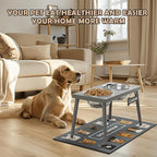 Raised Dog Bowl Stand for Large Dogs, 10” Tall Elevated Feeder with Spill-Proof Mat, Stainless Steel 58OZ Bowls for Food & Water, Gray Color (Mat Size: 16x24”)