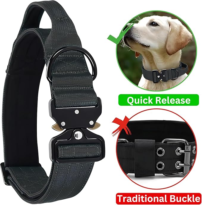 Heavy Duty Tactical Dog Collar – Adjustable Nylon with Metal Buckle, Durable & Comfortable for Medium to Large Dogs (German Shepherd, Labrador, Rottweiler), Black, XL, for Training & Outdoor Use.