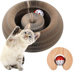 FluffyDream Magic Organ Cat Scratching Board, Interactive Scratch Pad with a Ball, Cat Scratcher for Grinding Claw, Recyclable and Durable, Furniture Protector, Retractable, Brown, Reversible
