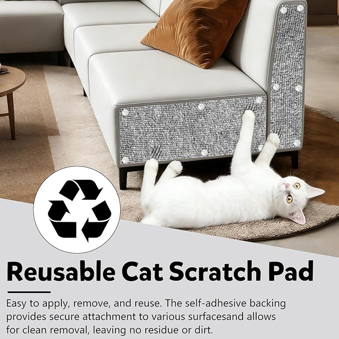 Cat Scratch Couch Furniture Protector,Trimmable Self-Adhesive Cats Claws Scratch Pads, Sisal DIY Climbing Couch Protector for Scratch Post Cat Tree Replacement Indoor(Light Gray, 78.7"x15.8")