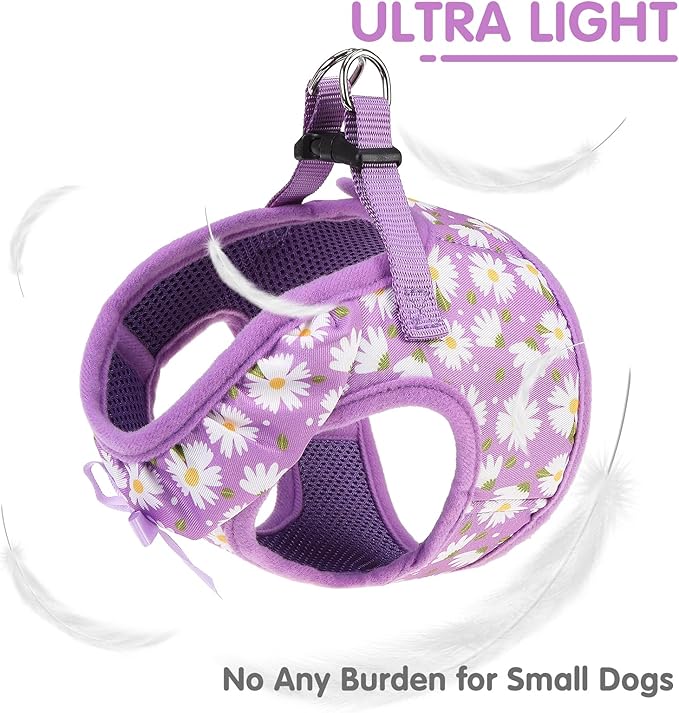 PUPTECK Dog Harness for Puppy and Small Sized Dogs, Step-in No Pull Soft Mesh Vest Harness for Cats Small Pets Walking, Purple Dasiy, New XXS