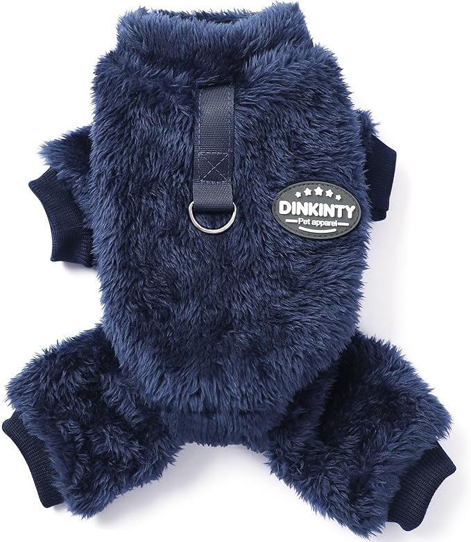 Fleece Dog Pajamas Winter Warm Dog Sweater for Small Dogs Thermal Soft Puppy Pjs Coat Stretchy Jumpsuit Doggie Pet Clothes Outfits Cat Apparel (Navy Blue, Small)