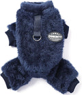 Fleece Dog Pajamas Winter Warm Dog Sweater for Small Dogs Thermal Soft Puppy Pjs Coat Stretchy Jumpsuit Doggie Pet Clothes Outfits Cat Apparel (Navy Blue, Small)