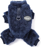 Fleece Dog Pajamas Winter Warm Dog Sweater for Small Dogs Thermal Soft Puppy Pjs Coat Stretchy Jumpsuit Doggie Pet Clothes Outfits Cat Apparel (Navy Blue, Small)