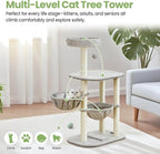 Small Cat Tree Tower with Lots of Scratching Posts - 42 Inch Medium Compact Cats Scratch House with Hammock Perch for Multi Level 2 Kitty - Indoor Corner Cat Bed Condo Climbing Gym Towers Furniture