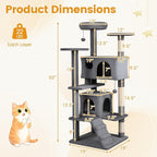 PETSITE 52-inch Cat Tree, Multi-Level Cat Tower with Sisal Scratching Posts, 2 Comfy Condos, Plush Padded Soft Top Perch, Dangling Balls, and Climbing Ladder, Ideal for Indoor Cats (Light Grey)