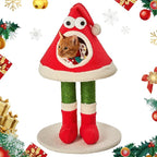 32" Cat Tree Tower –Santa Hat Design with Scratching Posts & Cozy Bed, Suitable for Small to Large Cats, Red