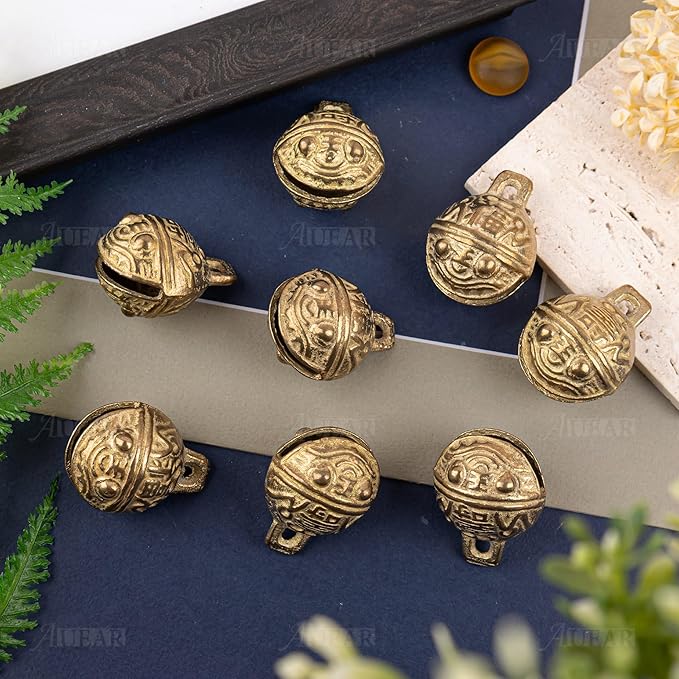AUEAR, 8 Pieces Vintage Brass Bells 34mm Mini Jingle Bell for DIY Wind Chimes Home Decor