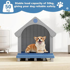 Fancyango Large Dog House with Porch Outdoor Indoor Sturdy Plastic Waterproof Doghouse with Air Vents and Elevated Floor Easy Clean and Assemble for Medium Large Dogs (Blue1, 33" L×31.5" W×38" H)