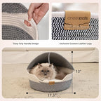 CHEERPALS Cat Basket Bed for Indoor Cats, Covered Pet Bed with Washable Cushion and Ball Rope Cotton Bed for Medium and Large Cat, All Season Universal(Blue)