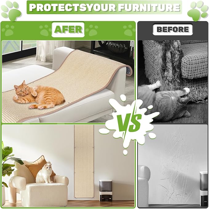 Natural Sisal Cat Wall Climbing Carpet, Wall Scratcher Carpet Mat Pad, Cat Climbing Wall, Tall Scratching Post, Wall Floor Couch Sofa Protector, Scratching Pad for Indoor Cats （78.7" Lx15.7 W, 1PC）
